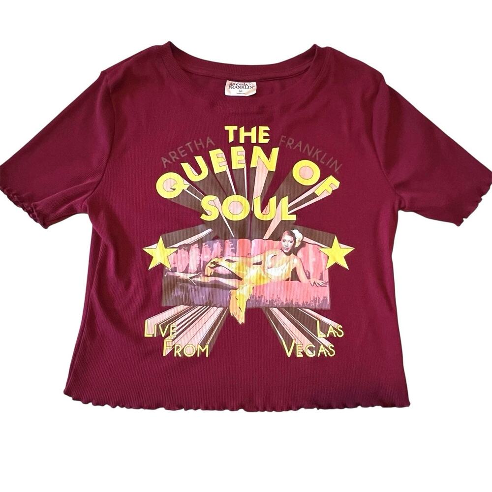 Aretha Franklin Graphic Crop T-Shirt Queen of Soul Live Las Vegas Juniors Medium